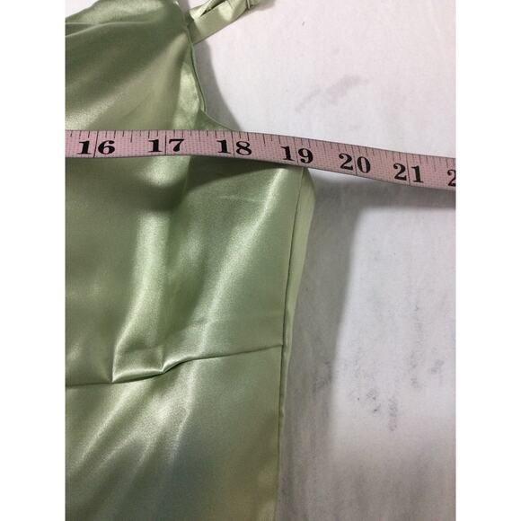 FORMAL PARTY SZ 12 L Green Satin Cow Lace Up Corset Draped Maxi Dress NEW B125 - Picture 5 of 8
